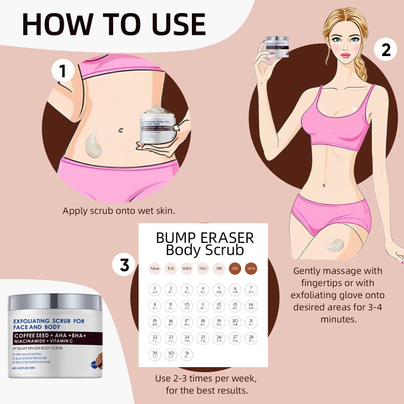 YAFUSIPE KP Bump Eraser Body Scrub with 10% AHA BHA Ingrown Hair Keratosis Pilaris Razor Bump Treatment Exfoliating Body Scrub Exfoliant Face Scrubs for Strawberry Leg Pre-shaven Blackhead 4.23OZ - Image 5