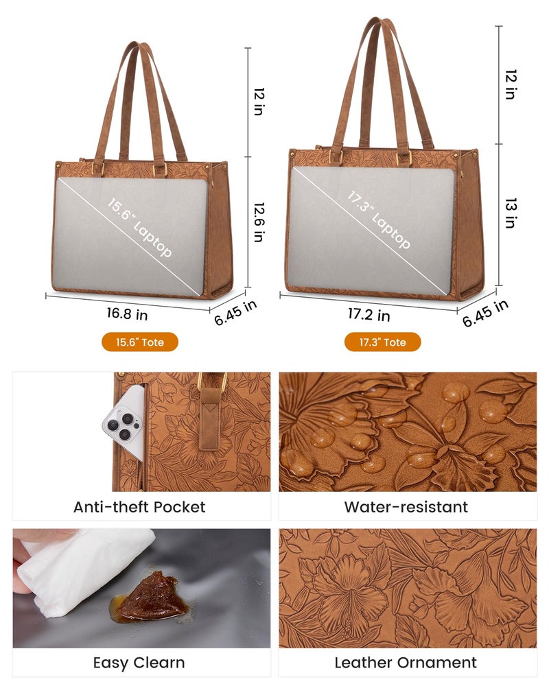 LOVEVOOK Lunch Tote Bag for Women, 15.6 Inch Laptop Bag with Insulated Lunch Compartment, Quilted Large Capacity Computer Handbag with Purse for Business, Work, Office, Casual, Yellowish brown - Image 3