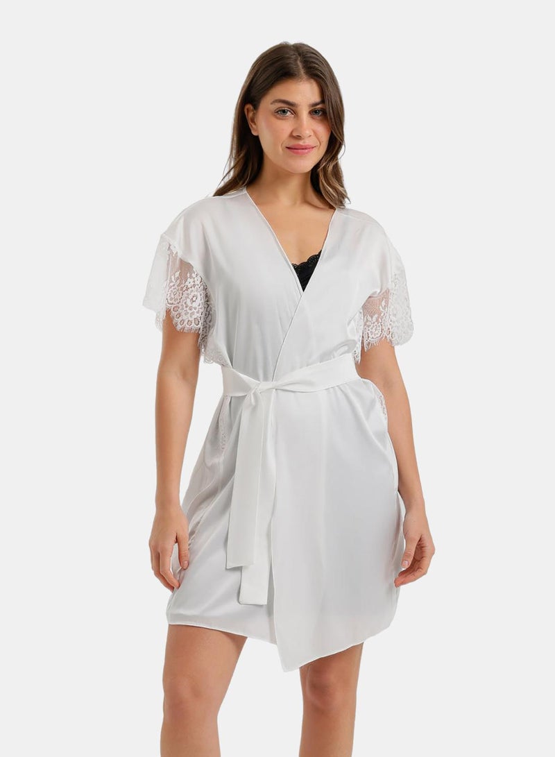 Carina Lace-Sleeve Satin Robe - Image 1