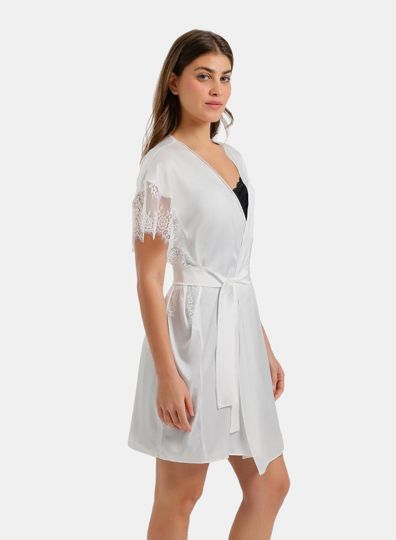Carina Lace-Sleeve Satin Robe - Image 2