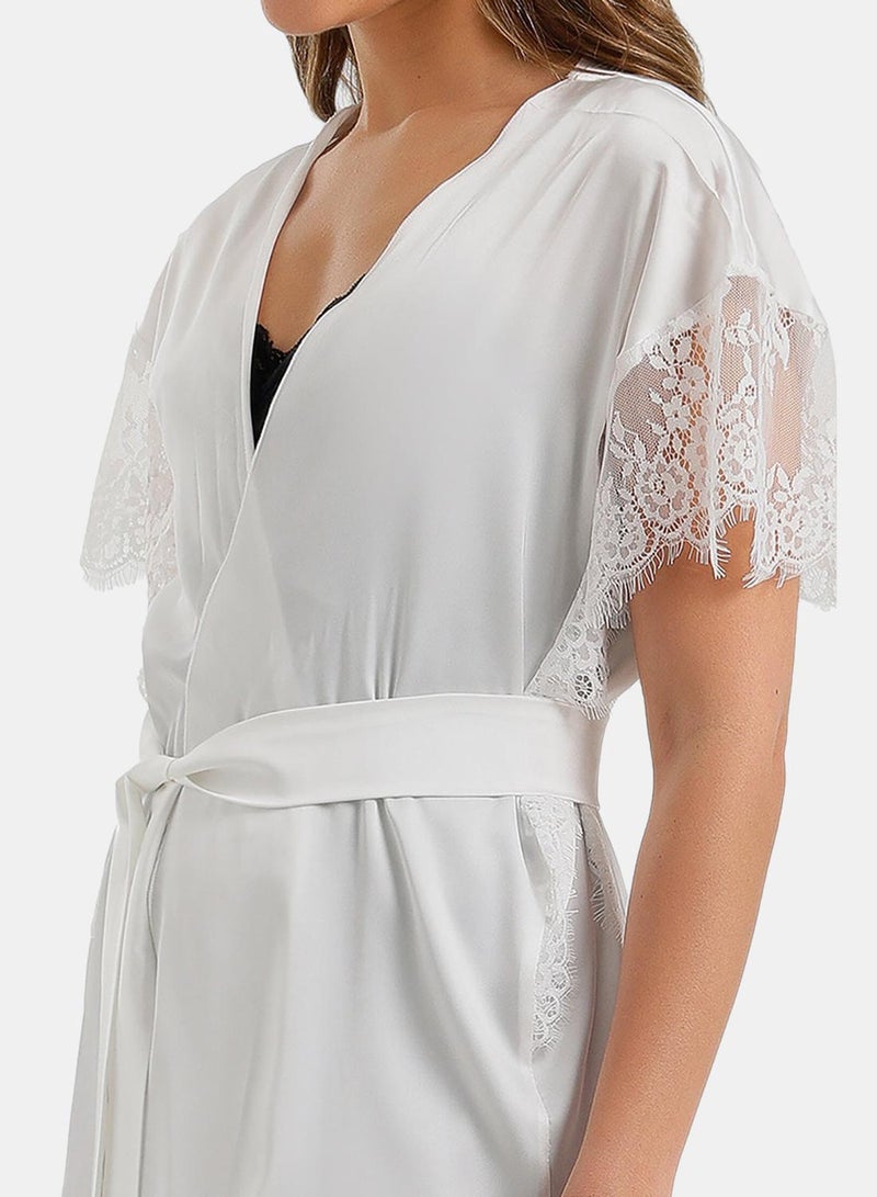 Carina Lace-Sleeve Satin Robe - Image 5