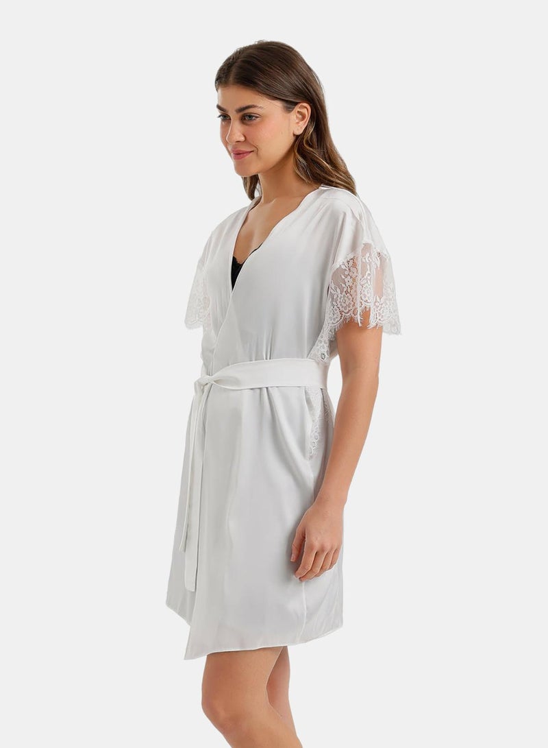 Carina Lace-Sleeve Satin Robe - Image 3