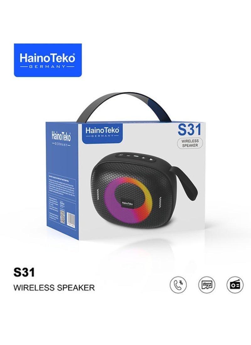 HainoTeko S31 Mini Wireless Speaker Bluetooth Speaker Portable Bluetooth Wireless Speaker With Full Body Light Show, TWS Pairing, RGB Lights, AUX-In, Card Slot, USB-C, Bluetooth And FM Radio Speaker Portable Speaker For Indoor & Outdoor Party - Image 2