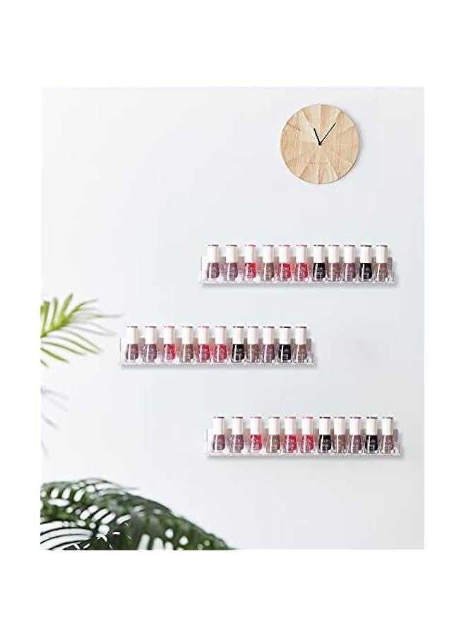 Arabest Nail Polish Rack Wall Mounted Shelf 2 Pack,Clear Acrylic Nail Polish Holder Organizer with Removable Anti-Slip End Inserts,2 Tiers Floating Polish Organizer Display 30 Bottles  - Image 2