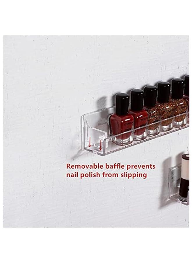 Arabest Nail Polish Rack Wall Mounted Shelf 2 Pack,Clear Acrylic Nail Polish Holder Organizer with Removable Anti-Slip End Inserts,2 Tiers Floating Polish Organizer Display 30 Bottles  - Image 4