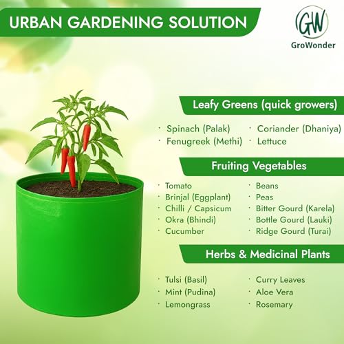 GroWonder Plant Grow Bags 18x9inches, Terrace Gardening Vegetable Planting Pots, Woven Fabric Plant Bags for Home Garden-Pack of 3 - Image 5