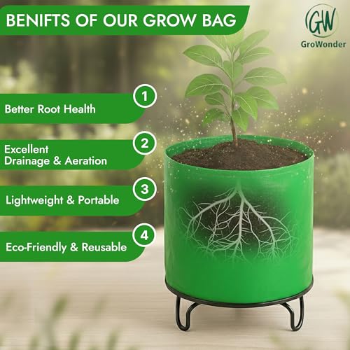 GroWonder Plant Grow Bags 18x9inches, Terrace Gardening Vegetable Planting Pots, Woven Fabric Plant Bags for Home Garden-Pack of 3 - Image 4