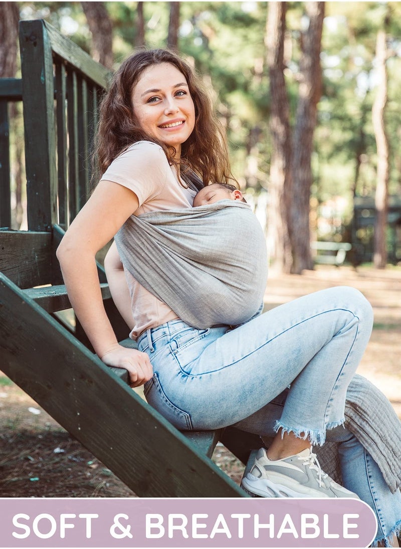 Baby Carrier Wrap, Baby Sling and Ring Sling Cotton Muslin Infant Carrier, Ring Sling Baby Carrier Front and Chest Newborn Carrier Baby Carrier Wrap, Toddler Carrier (Grey) - Image 4