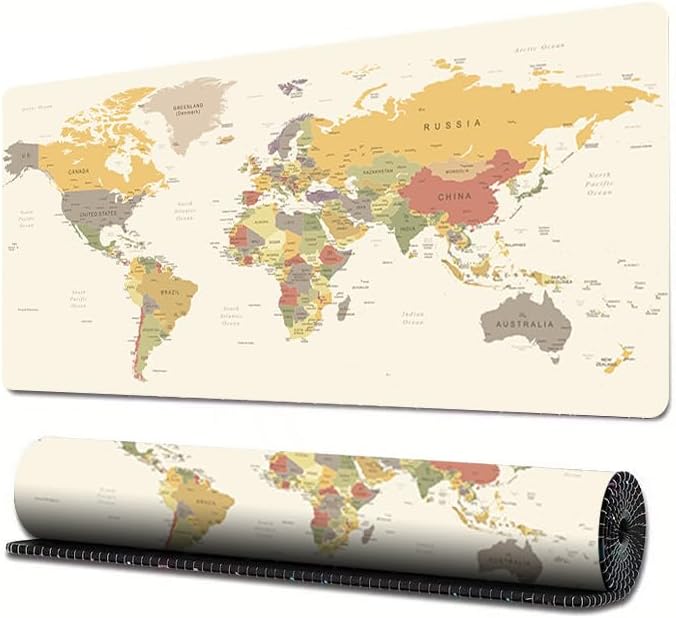 CozyNook World Map Gaming Mouse Pad XL Large Desk Pad Computer Game Desk Mat for Keyboard and Mouse with Non-Slip Base,Stitched Edges,Waterproof Mousepad for Gamer,Office &Home 80cm X 30cm (Beige) - Image 2