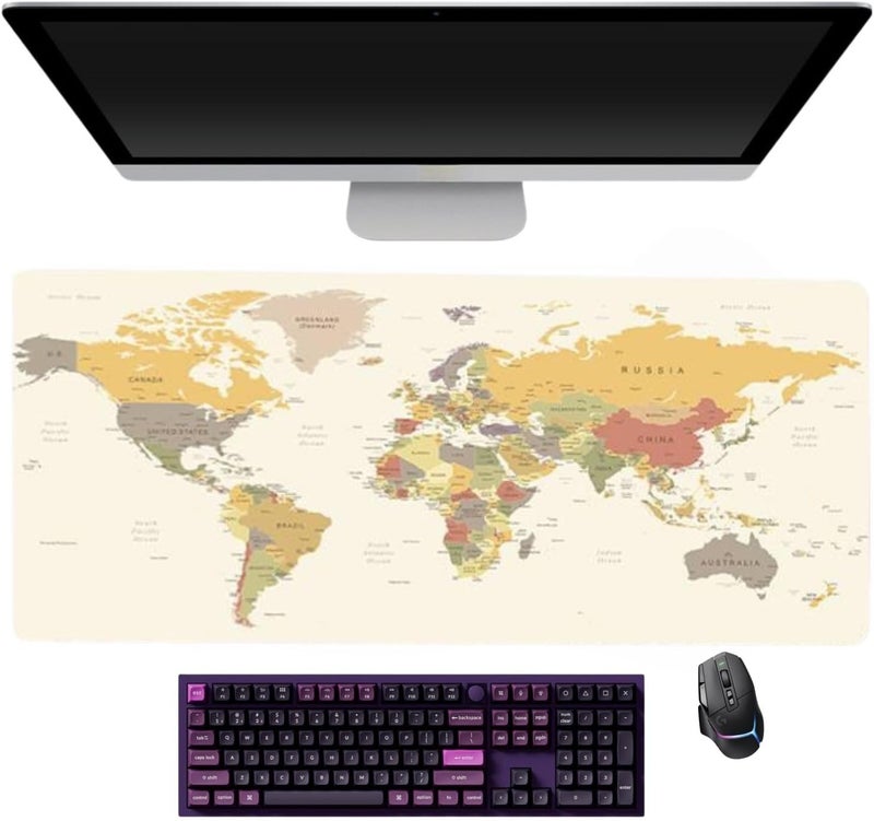 CozyNook World Map Gaming Mouse Pad XL Large Desk Pad Computer Game Desk Mat for Keyboard and Mouse with Non-Slip Base,Stitched Edges,Waterproof Mousepad for Gamer,Office &Home 80cm X 30cm (Beige) - Image 1