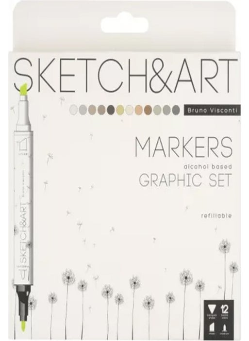 Visconti Sketch Art Double Sided Markers 12 Colors Graphics 22-0076/03