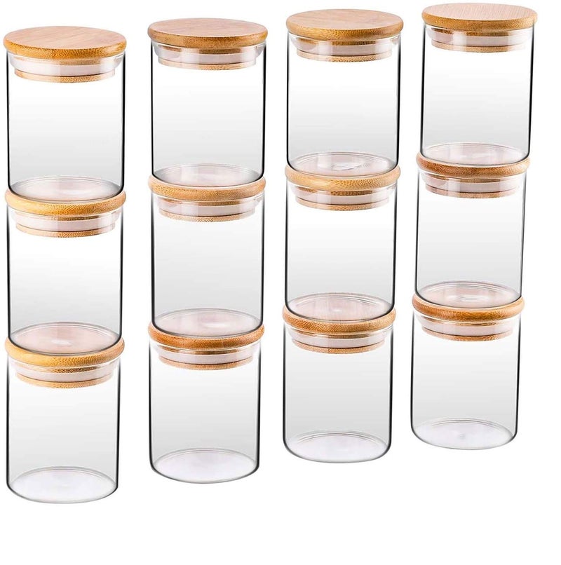 ARUZEN 12Pc Airtight Glass Jars Set 250ml Small Spice Storage Containers Set With Bamboo Lid Kitchen Spice Canister Jars For Cinnamon Herbs Cumin Spices - Image 2
