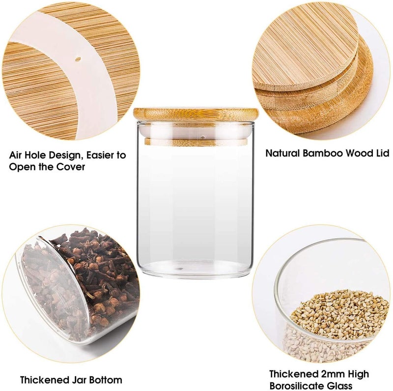 ARUZEN 12Pc Airtight Glass Jars Set 250ml Small Spice Storage Containers Set With Bamboo Lid Kitchen Spice Canister Jars For Cinnamon Herbs Cumin Spices - Image 3
