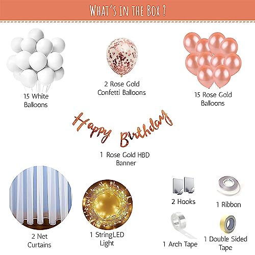 SpecialYou.in Special You Canopy tent for decorations ,Birthday Decoration items for Girl / Boys ,Canopy for bedroom, Net curtain for birthday decoration , Rose gold Balloons for decorations - 41 pcs - Image 2