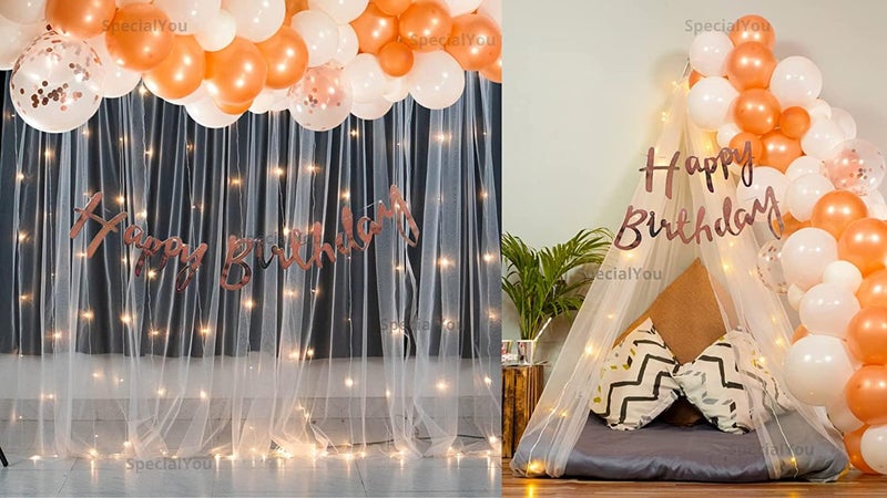 SpecialYou.in Special You Canopy tent for decorations ,Birthday Decoration items for Girl / Boys ,Canopy for bedroom, Net curtain for birthday decoration , Rose gold Balloons for decorations - 41 pcs - Image 3