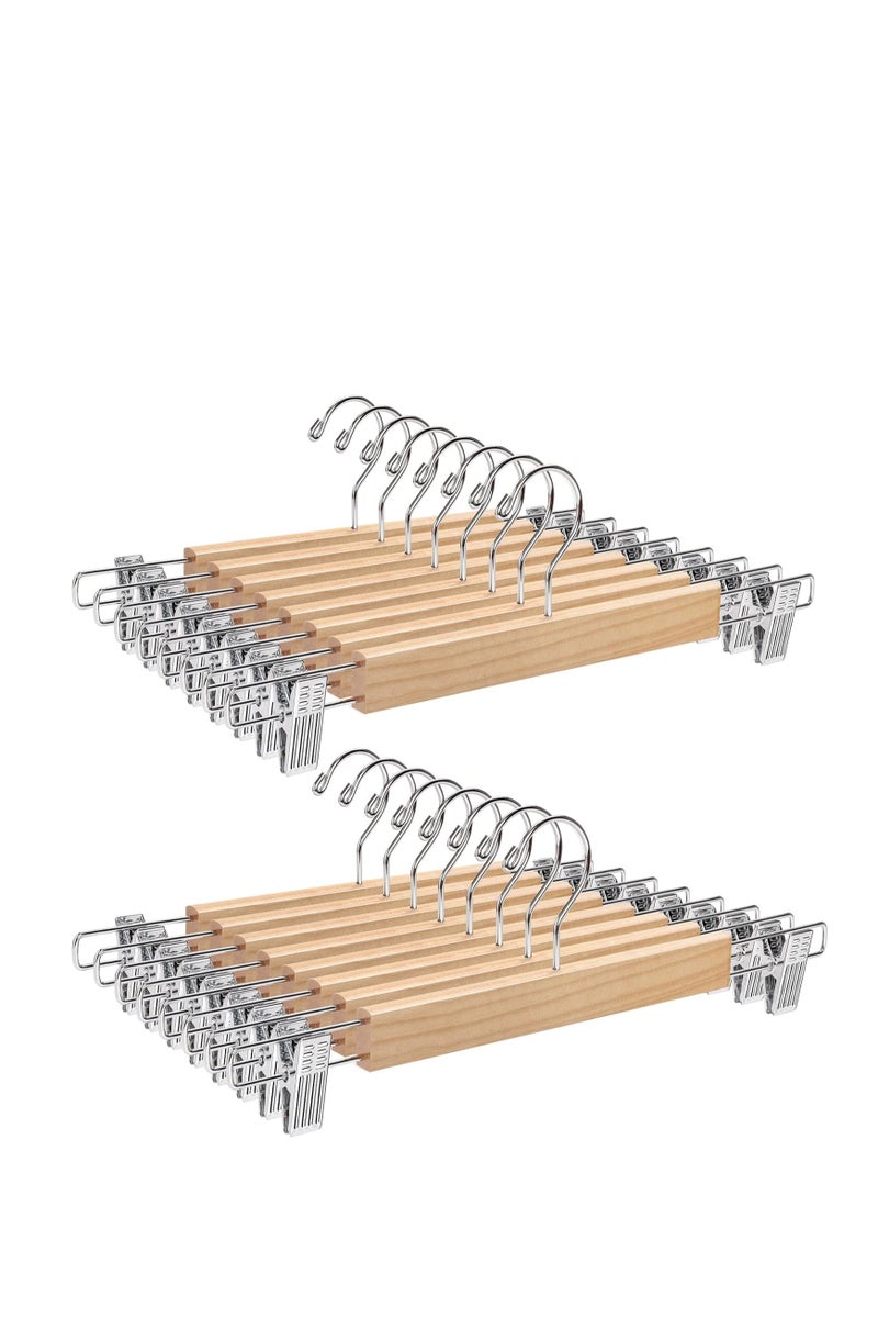 High-Grade Wooden Pants Hangers with Metal Clips, 20 Pack Solid Wood Skirt/Jeans Hangers, 360° Swivel Hook & Smooth Finish, Non-Slip Adjustable Grip for Slacks - Natural Wood - Image 1
