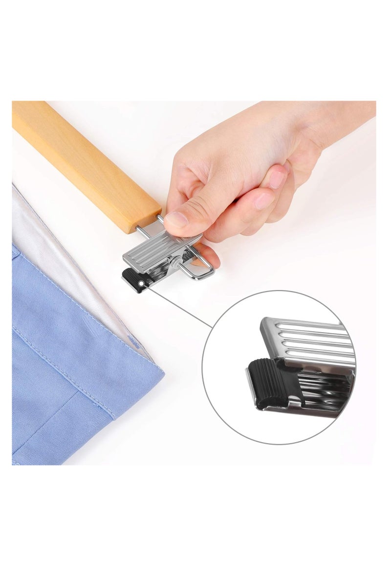 High-Grade Wooden Pants Hangers with Metal Clips, 20 Pack Solid Wood Skirt/Jeans Hangers, 360° Swivel Hook & Smooth Finish, Non-Slip Adjustable Grip for Slacks - Natural Wood - Image 3