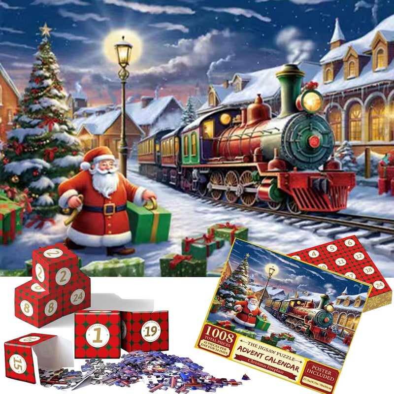 klarako Advent Calendar 2023, Christmas Advent Calendar 2023, Christmas Scene 24 Days Jigsaw Puzzles Countdown Calendars For Kids, Boys, Girls, Teens, Over 1000 Pieces Puzzle Advent Calendar 2023 (C) - Image 1