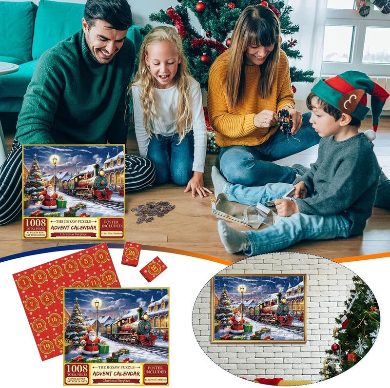 klarako Advent Calendar 2023, Christmas Advent Calendar 2023, Christmas Scene 24 Days Jigsaw Puzzles Countdown Calendars For Kids, Boys, Girls, Teens, Over 1000 Pieces Puzzle Advent Calendar 2023 (C) - Image 2