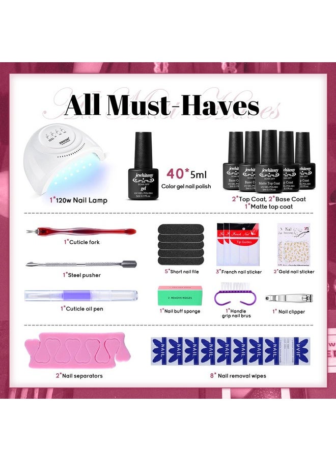 JEWHITENY - 45Pcs Gel Nail Polish Kit With U V Light 120W Led Nail Lamp 40 Colors Gel Nail Polish Set Manicure Tools All-In-One Nail Gel Kit - Image 1