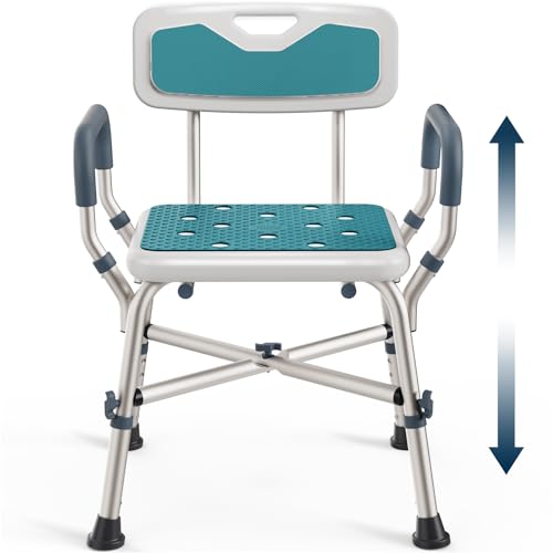 PELEGON Shower Chair for Elderly and Disabled 450lb with Padded Armrests and Back Adjustable Height Shower Seat Heavy Duty Shower Chairs for Inside Shower Handicap Teal - Image 2