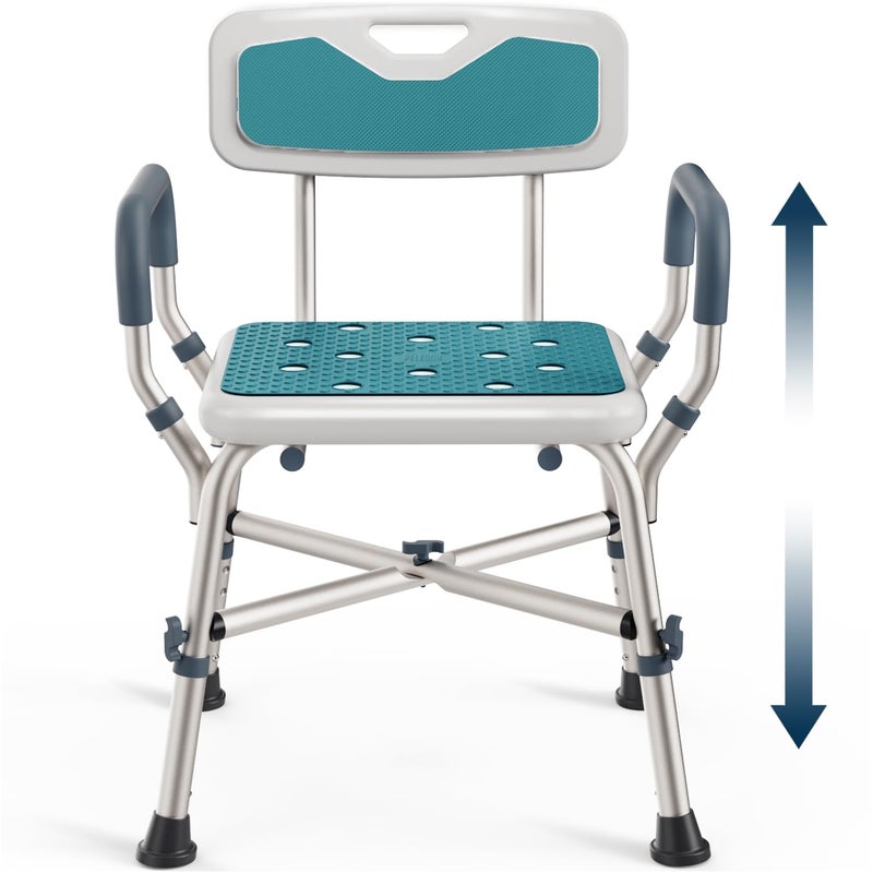 PELEGON Shower Chair for Elderly and Disabled 450lb with Padded Armrests and Back Adjustable Height Shower Seat Heavy Duty Shower Chairs for Inside Shower Handicap Teal - Image 3