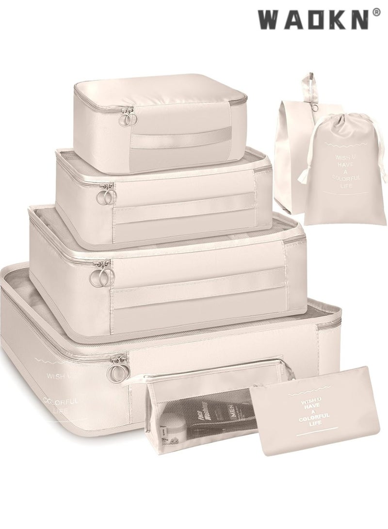 WAOKN Packing Cubes For Suitcases 8 Set Travel Luggage Packing for Suitcases Organizers Set with Toiletry Bag Compression Storage Shoe Bag,Clothing Underwear Bag  - Image 1