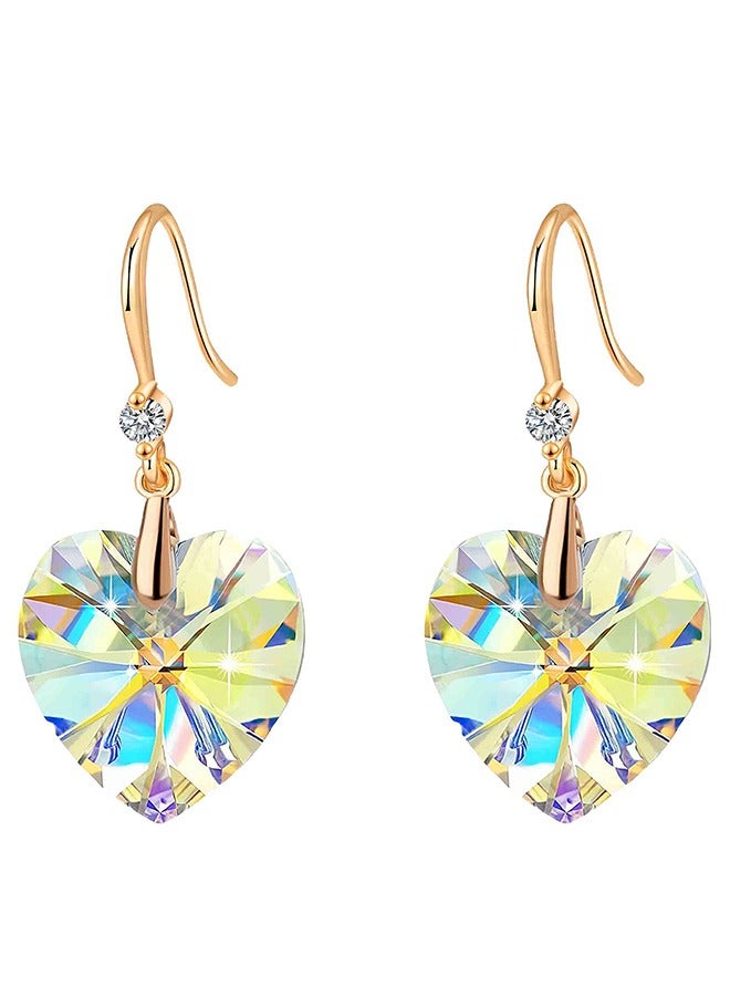 EVEVIC Austrian Peach Heart Crystal Drop Earrings for Women 14K Gold Plated Hypoallergenic - Image 1