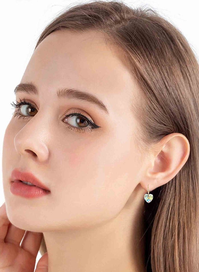 EVEVIC Austrian Peach Heart Crystal Drop Earrings for Women 14K Gold Plated Hypoallergenic - Image 4