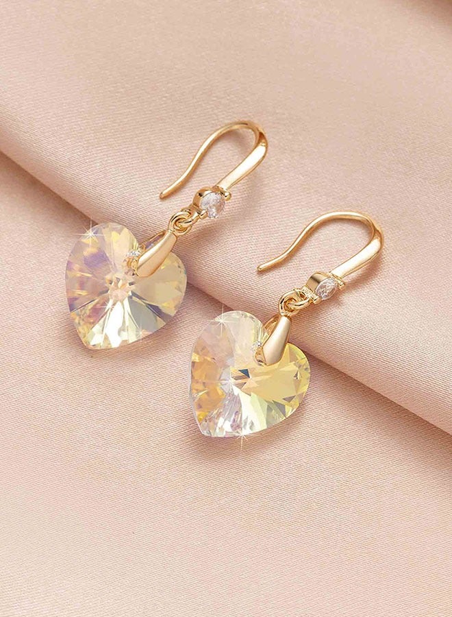 EVEVIC Austrian Peach Heart Crystal Drop Earrings for Women 14K Gold Plated Hypoallergenic - Image 3