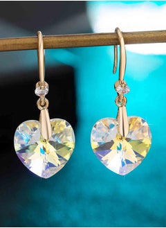 EVEVIC Austrian Peach Heart Crystal Drop Earrings for Women 14K Gold Plated Hypoallergenic  - Image 2