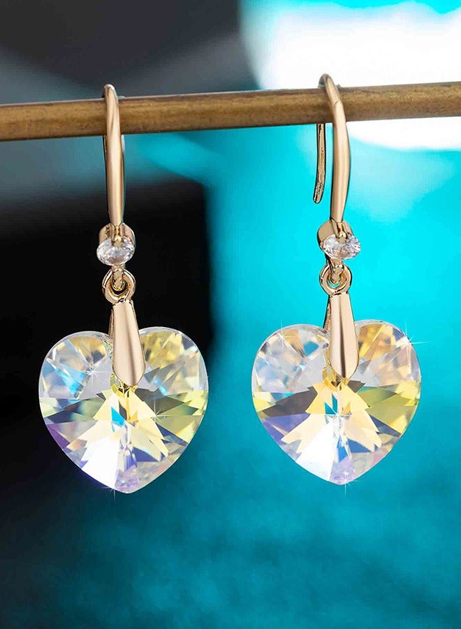 EVEVIC Austrian Peach Heart Crystal Drop Earrings for Women 14K Gold Plated Hypoallergenic - Image 2