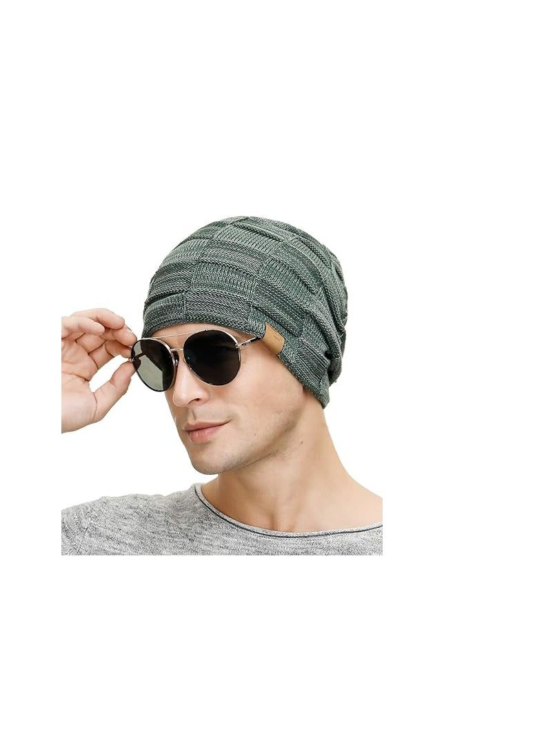 Captaintech Slouchy Beanie Hats, 2 Packs Slouchy Beanie for Men Winter Hats for Guys Cool Beanies Mens Lined Knit Warm Thick Skully Stocking Binie Hat, Blue/Army Green  - Image 3