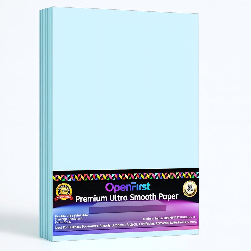 OPENFIRST ورق A3 أزرق أزوري متميز – 80 جرام سمك ناعم للغاية | أوراق ملونة قابلة للطباعة من الجانبين للفواتير، المكتب، الحرف، الرأسية والمشاريع | عبوة من 50 ورقة - Image 1