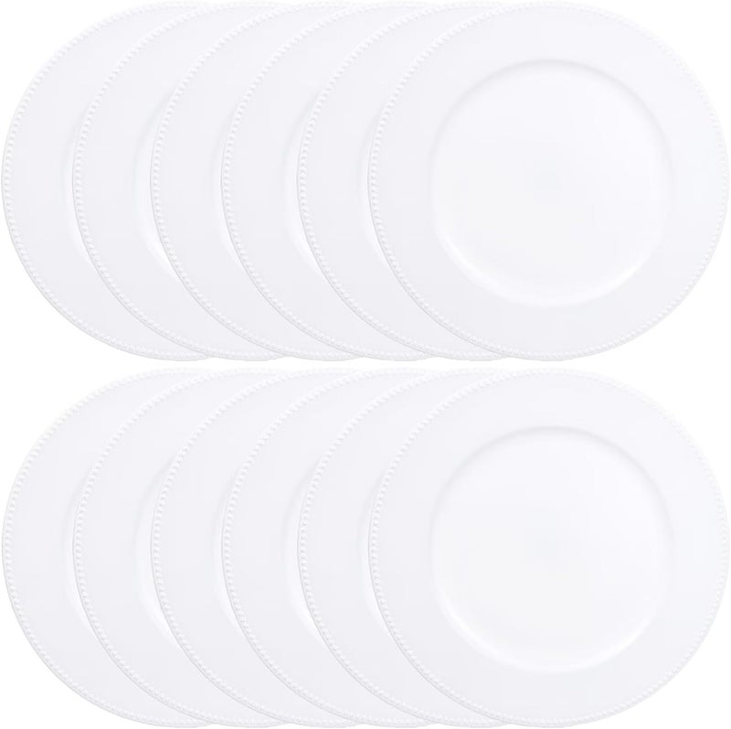 Leemxiiny Set of 12 White Charger Plates with Beaded 13 Reusable Plastic Table Chargers for Dinner Plates - Image 1