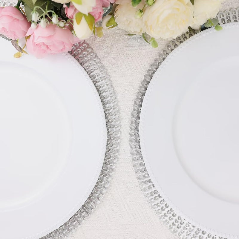 Leemxiiny Set of 12 White Charger Plates with Beaded 13 Reusable Plastic Table Chargers for Dinner Plates - Image 5