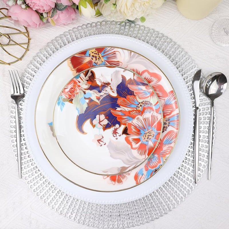 Leemxiiny Set of 12 White Charger Plates with Beaded 13 Reusable Plastic Table Chargers for Dinner Plates - Image 2