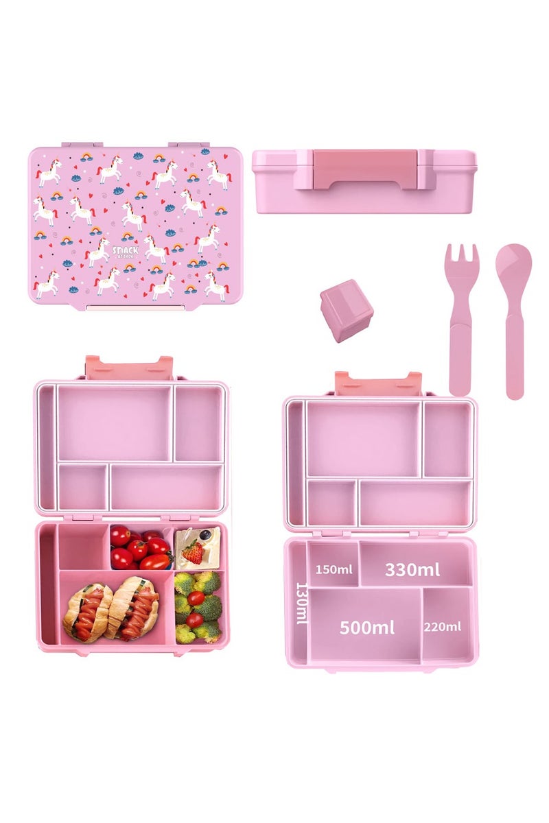 Snack attack Lunch Box for Kids School,Children Lunch Box with Compartments, Bento Box Children, Leak-proof Lunch Box for Girls and Boys, Snack Box, Perfect for School, Nursery & Trips  (PINK UNICORN FAMILY) - Image 1