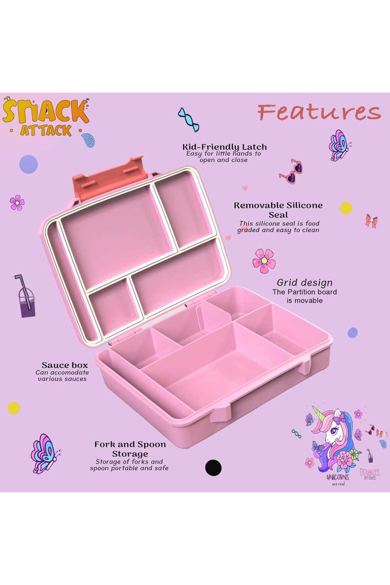 Snack attack Lunch Box for Kids School,Children Lunch Box with Compartments, Bento Box Children, Leak-proof Lunch Box for Girls and Boys, Snack Box, Perfect for School, Nursery & Trips  (PINK UNICORN FAMILY) - Image 4