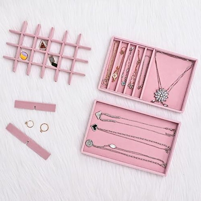 ProCase Stackable Jewelry Organizer Trays for Drawers - 4 Layer Grey Jewelry Drawer Inserts with Removable  Dividers - Image 5