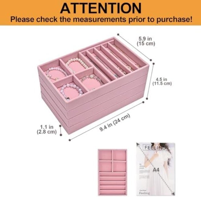 ProCase Stackable Jewelry Organizer Trays for Drawers - 4 Layer Grey Jewelry Drawer Inserts with Removable  Dividers - Image 4