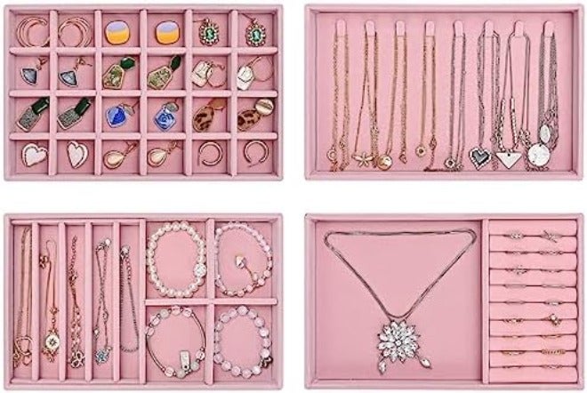 ProCase Stackable Jewelry Organizer Trays for Drawers - 4 Layer Grey Jewelry Drawer Inserts with Removable  Dividers - Image 3