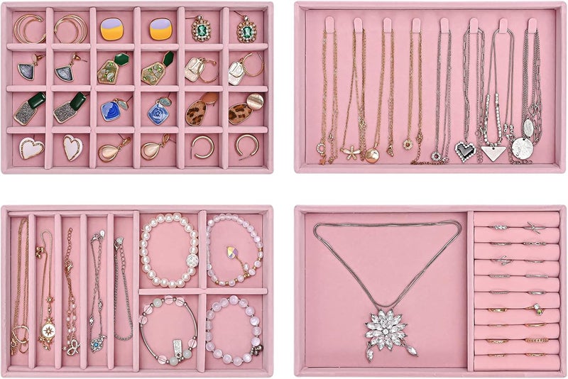 ProCase Stackable Jewelry Organizer Trays for Drawers - 4 Layer Grey Jewelry Drawer Inserts with Removable  Dividers - Image 2