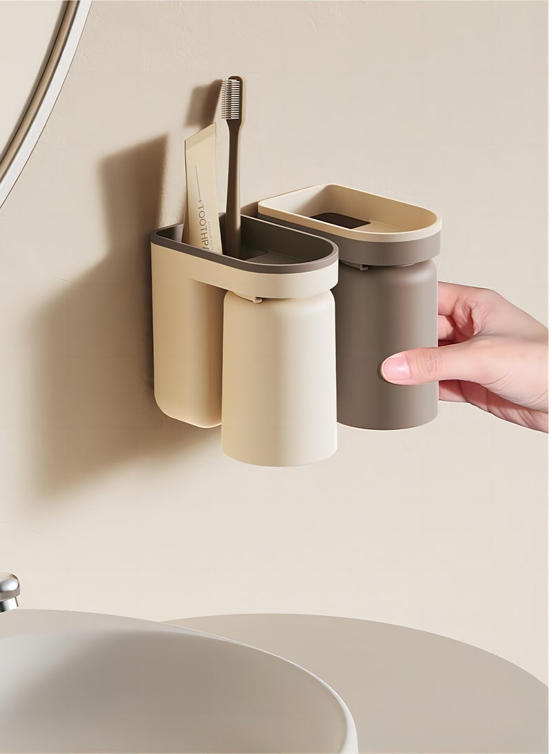 2Pcs Cup and Toothbrush Holder Set: 2-in-1 Creative Wall-Mounted Design for a Tidy Bathroom - Image 3