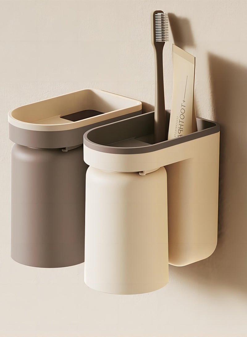 2Pcs Cup and Toothbrush Holder Set: 2-in-1 Creative Wall-Mounted Design for a Tidy Bathroom - Image 1