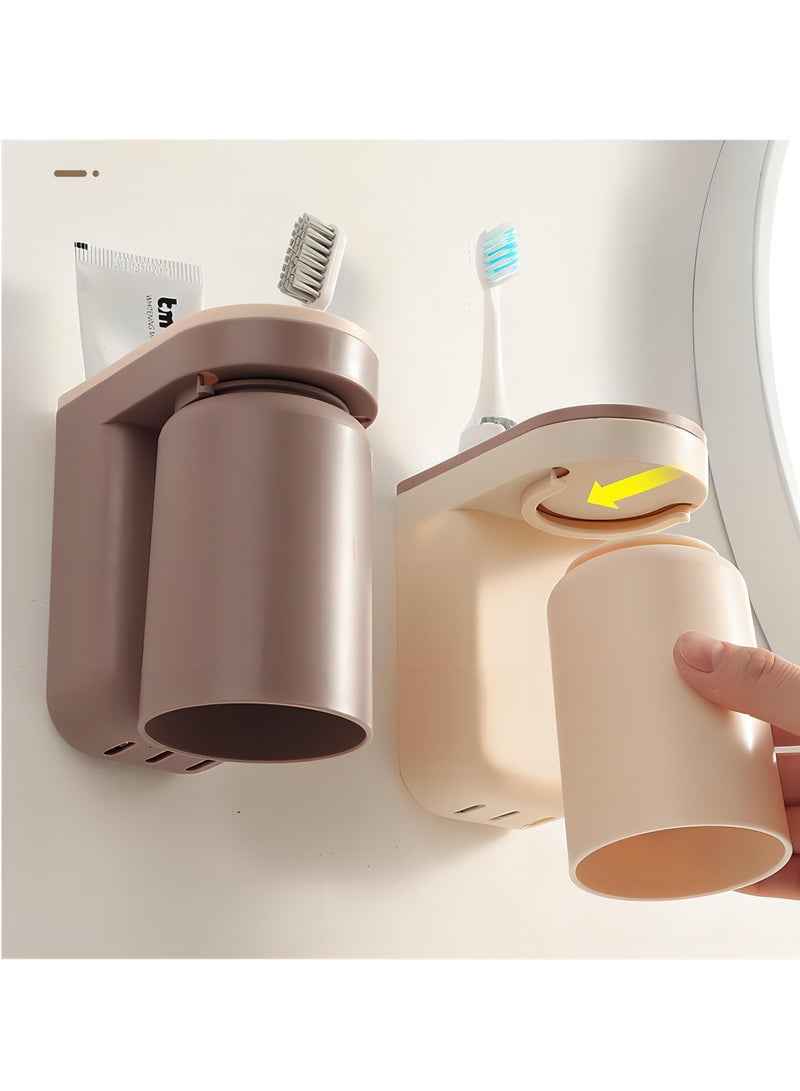 2Pcs Cup and Toothbrush Holder Set: 2-in-1 Creative Wall-Mounted Design for a Tidy Bathroom - Image 2