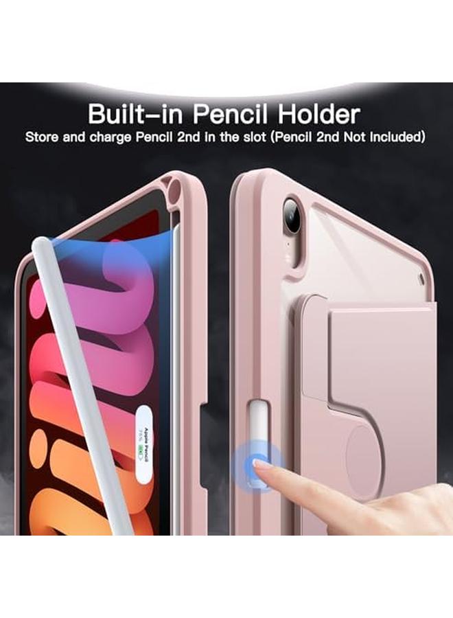 جي تيك حافظة دوارة لجهاز ايباد ميني (A17 Pro 2024 موديل الجيل السابع) ميني 6 (موديل 2021 الجيل السادس) مع حامل حماية يدور 360 درجة وظهر شفاف مع خاصية الاستيقاظ والنوم التلقائي (وردي) - Image 5