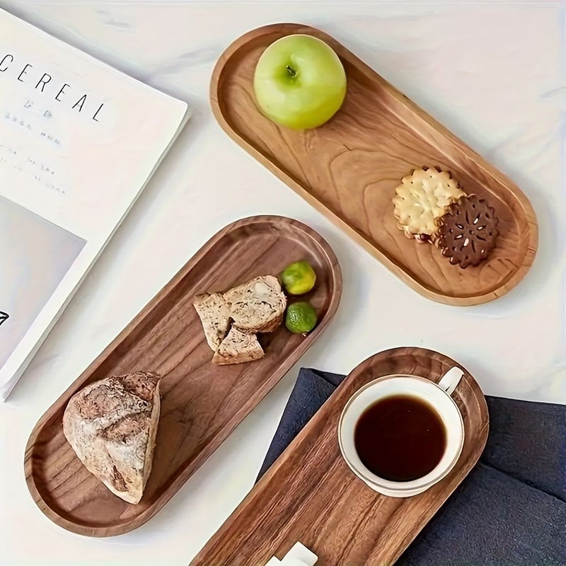 Multi Functional Wooden Tray Oval Solid Wood Platter 11 42 Inch For Breakfast Tea Cake Sushi Serving Plate Great Kitchen Accessory Home Restaurant And Party Use Christmas Halloween Gift Hand Wash - Image 4