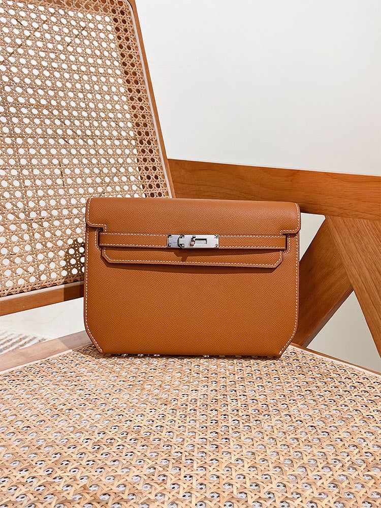 【Handcrafted】Kelly Bag Cowhide Underarm Bag Briefcase Single Shoulder Crossbody Genuine Leather Men'S Bag Small Square Bag - Image 1