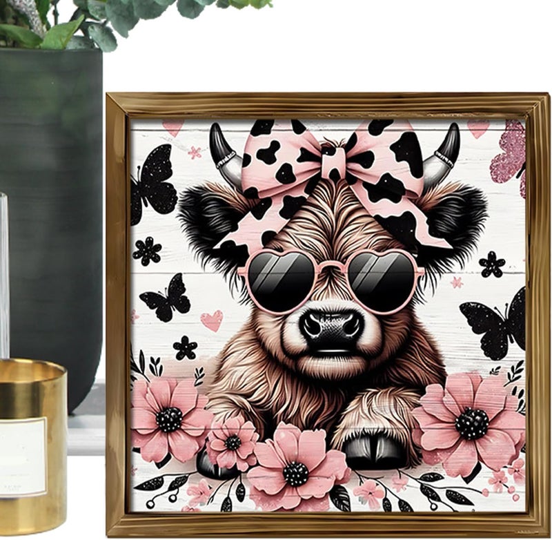 Cow Pictures - with Frame Cute Funny Farmhouse Rustic Decoration,Animals Collection Wall Art - for Living Room Bedroom Bathroom Office Home - Image 1